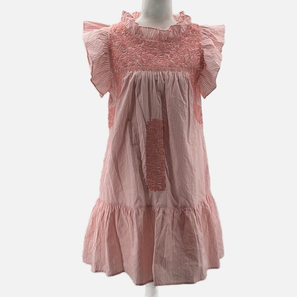 J. Marie The Schafer Ruffle Neck Embroidered Striped Dress - NWOT - Size Small - Picture 3 of 9